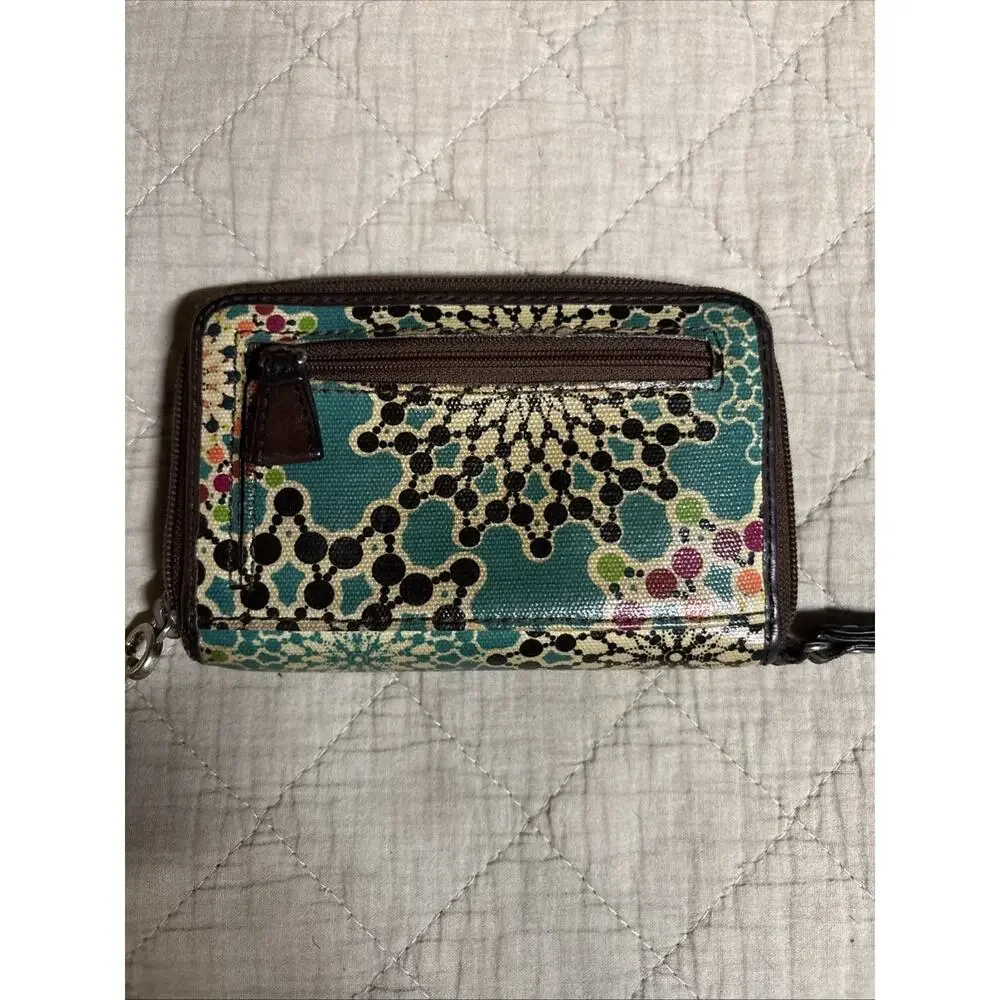 Fossil Key-Per Zip Around Wristlet Floral Print Brown/Turquoise /Multi colored